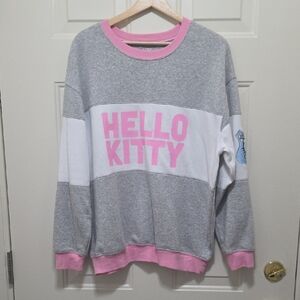 Hello Kitty Gray, White & Pink Colorblock Crewneck